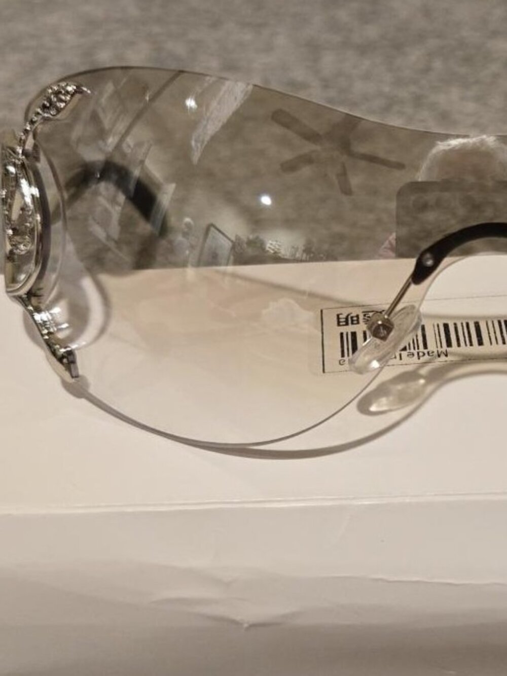 Y2K Rhinestone Snake Shield Sunglasses Gradient Rimless Wrap Glasses